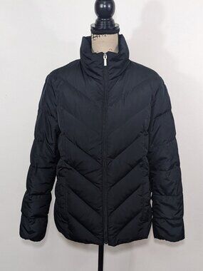 Land's End Womens Down Puffer Jacket Coat Black Full Zip size MP 10-12